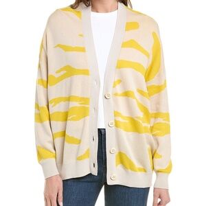 New Cabi Yellow‎ & White Tiger Stripe Cardigan Sz M
